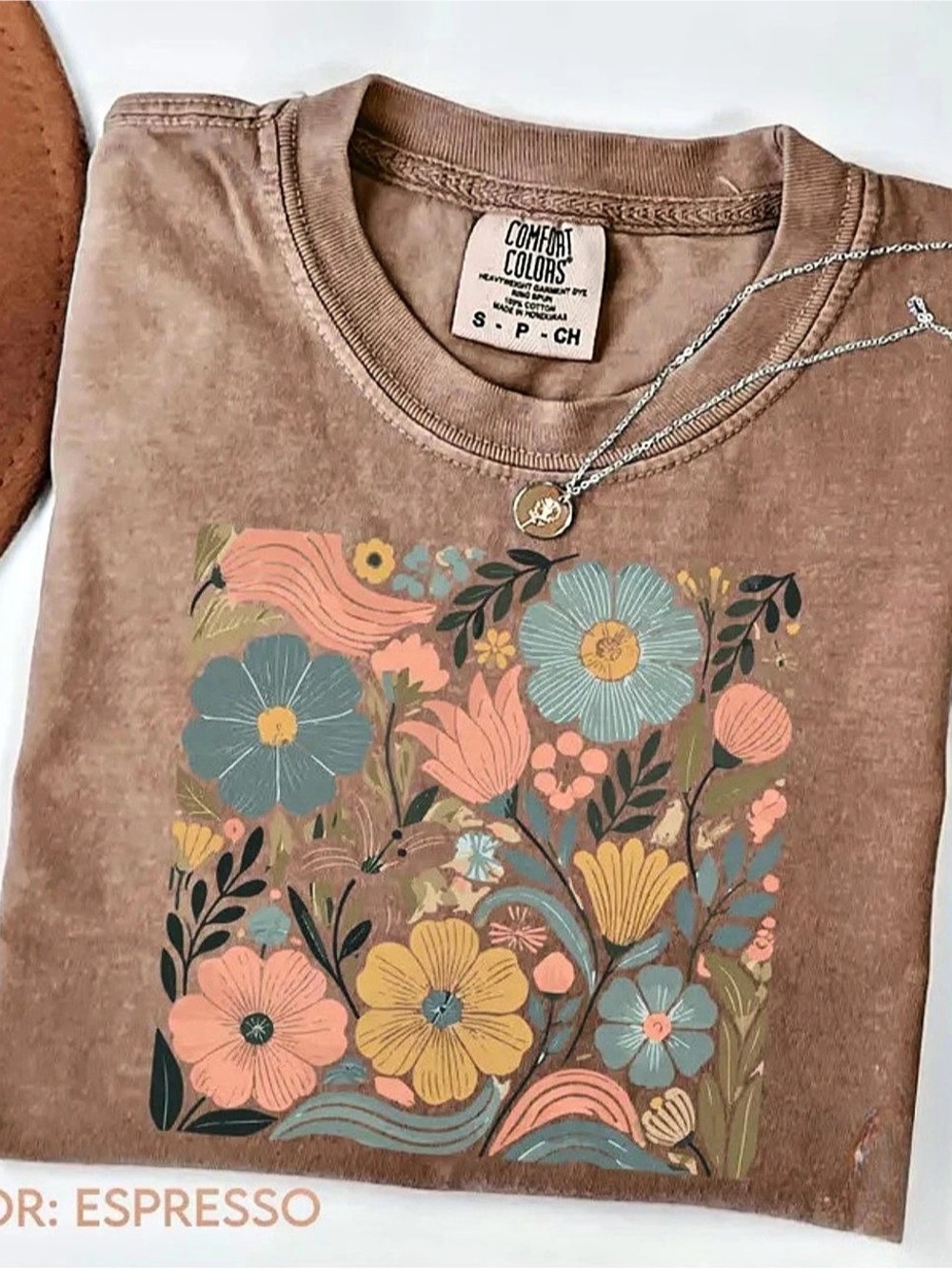 Comfort Colors Heavyweight Ring Spun Garment Dye T-Shirt Floral Tee Espresso